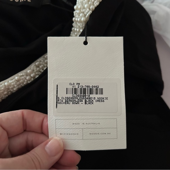 NEW Nookie Sz Small Nouveau Gown in Black Pearl Neckline Slit Crepe Strapless - Picture 9 of 10